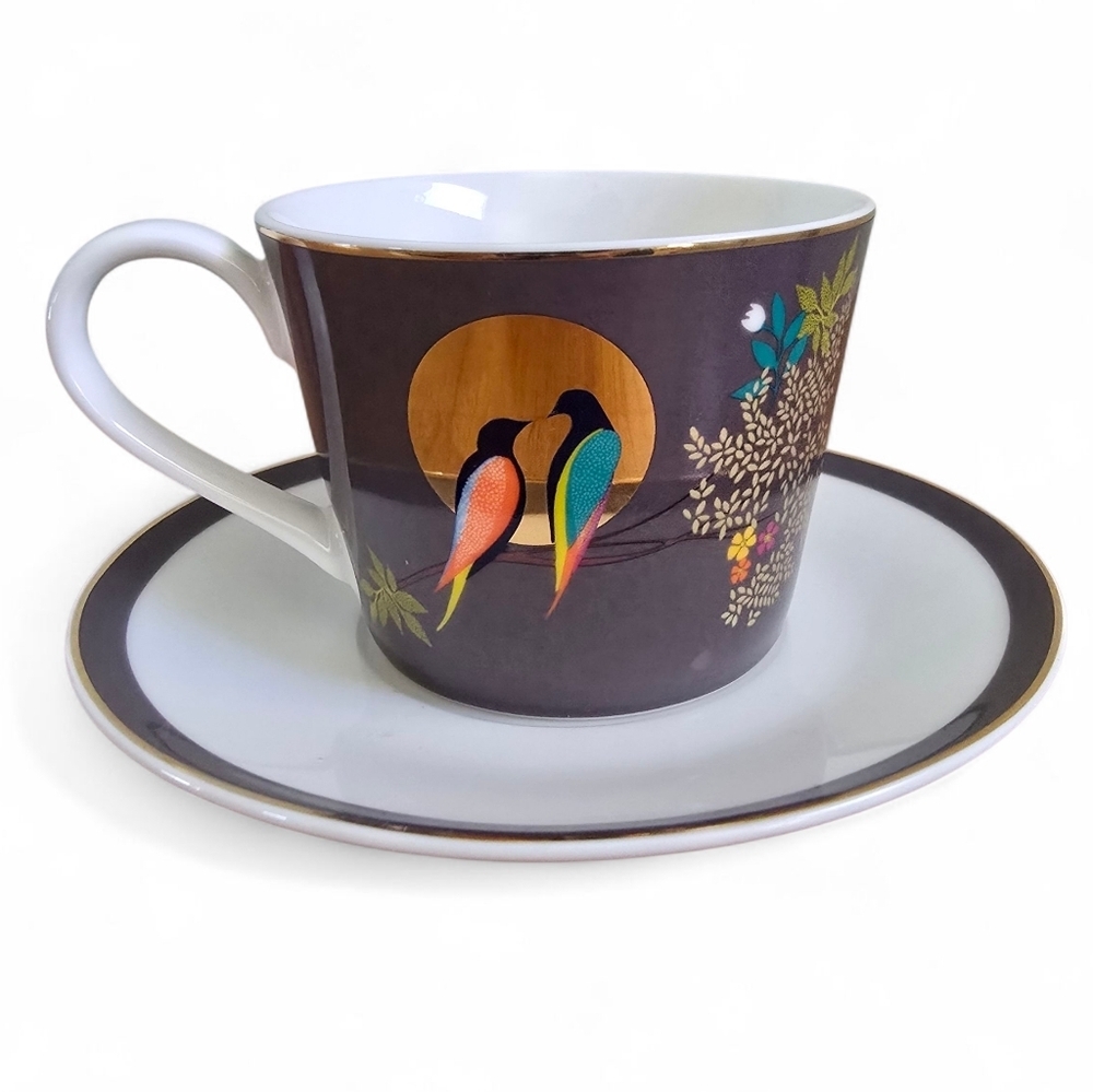 Sara Miller London Portmeirion Chelsea Collection Teacup & Saucer Dark Grey